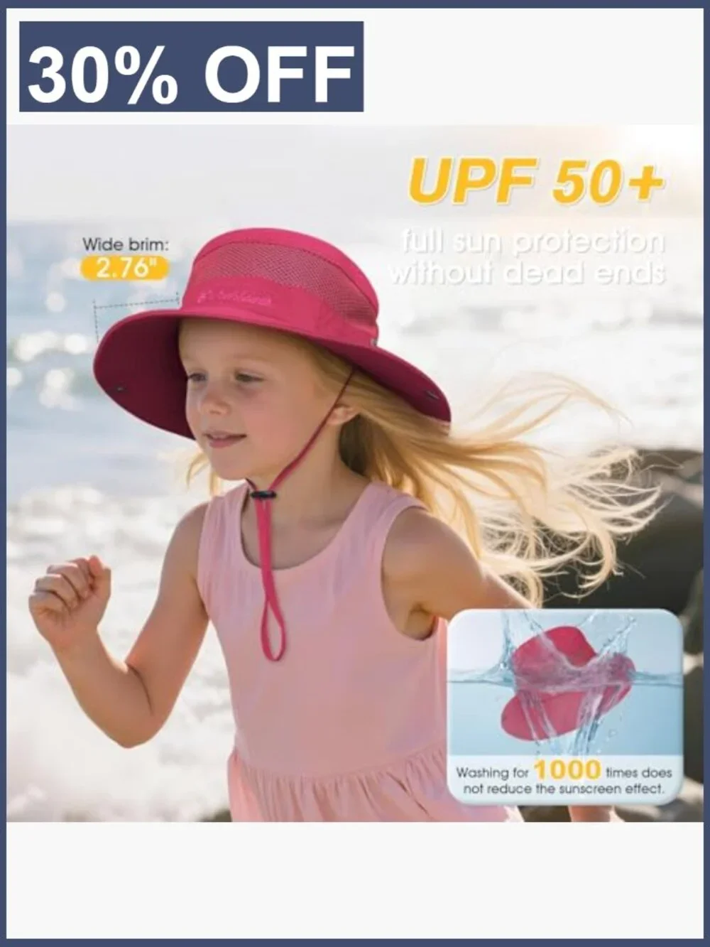 Kids UPF 50+ Bucket Hat Quick Dry Adjustable Chinstrap Sun Hat for Boys Girls